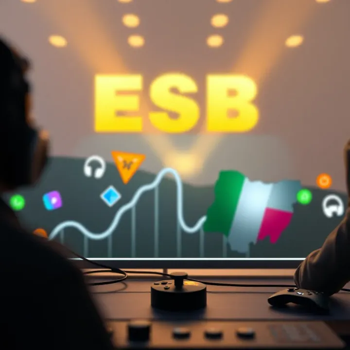 Graphic illustrating the growth of esports and betting industries with Nigerian flag and gaming symbols