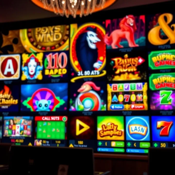 Digital casino interface showing a variety of slot and table games on a vibrant screen