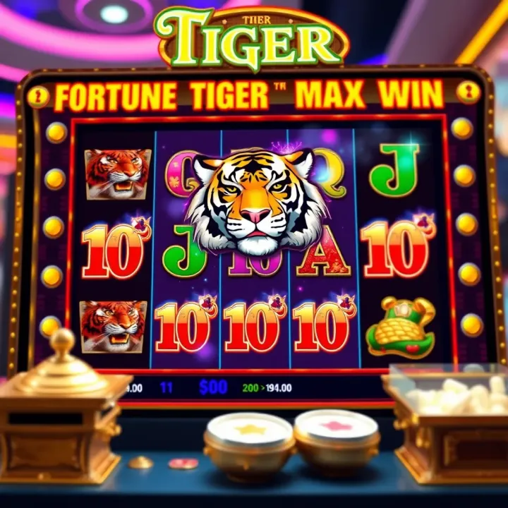 Fortune Tiger Max Win slot screen showing vibrant reels with tiger and treasure symbols