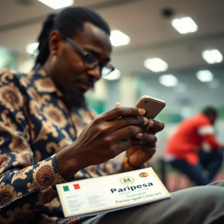 Nigerian bettor checking Paripesa coupon status on mobile phone