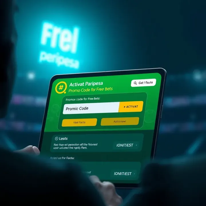 Illustration of a digital betting platform interface showing activation of a promo code for free bets