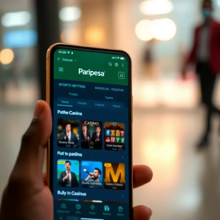 Paripesa App Interface on Android in Nigeria Mobile phone displaying Paripesa app interface with sports betting and casino game options
