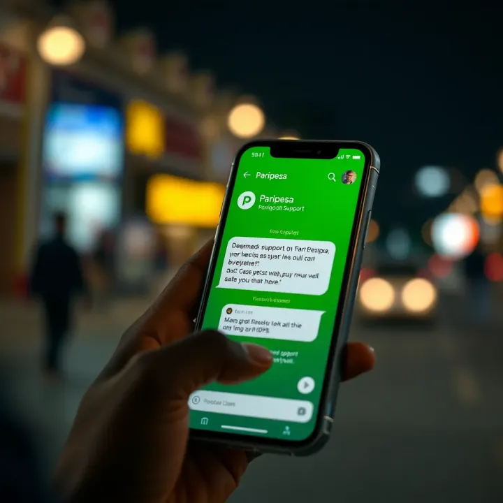 Illustration of mobile phone showing Paripesa app support chat for resolving technical issues