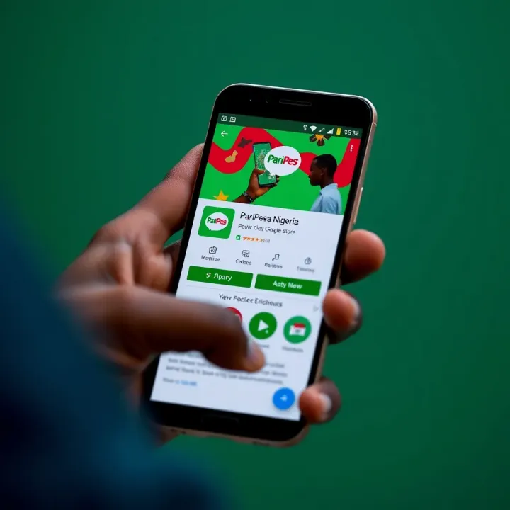 Smartphone screen displaying the PariPesa app download page on the Google Play Store