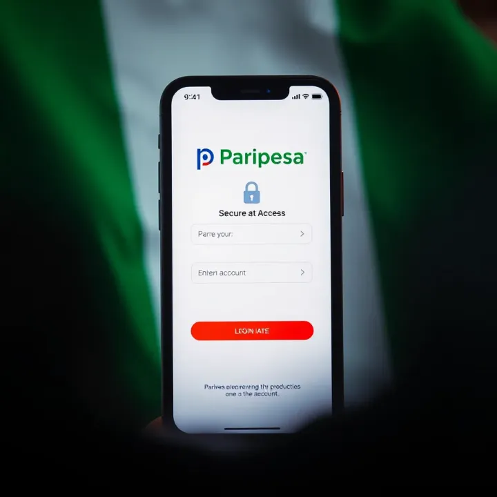 Secure login screen of Paripesa app with Nigerian flag background