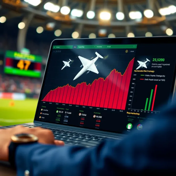 Graphical representation of successful betting strategies with charts and flying airplane icons