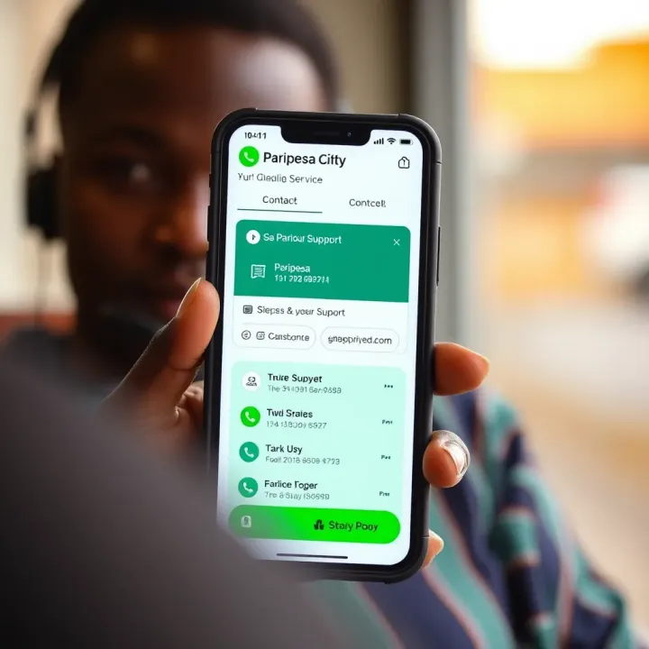 Mobile phone displaying Paripesa app with support contact details