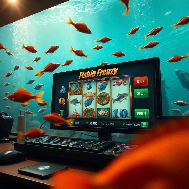 Fishin Frenzy game screen showing underwater creatures and spinning reels