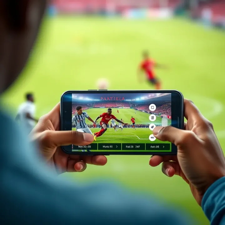 Smartphone screen displaying a smooth live football match with streaming controls