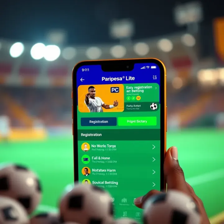 User interface of Paripesa Lite app showing easy registration and betting options