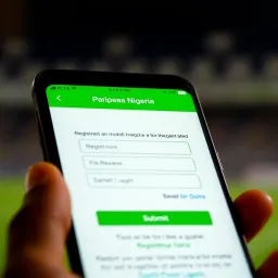 Illustration of a mobile phone screen showing the Paripesa Nigeria registration page with input fields and a submit button