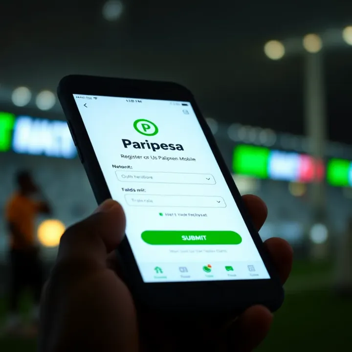Paripesa Registration Interface on Mobile Device Mobile phone displaying Paripesa betting platform registration screen with clear form fields and a submit button
