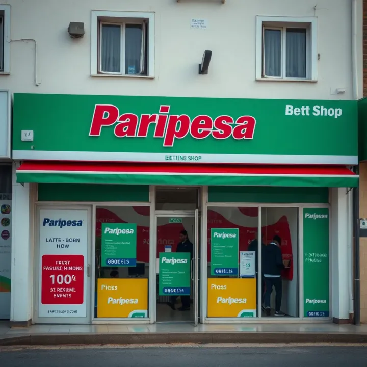 Exterior view of a Paripesa betting shop with clear signage during daytime