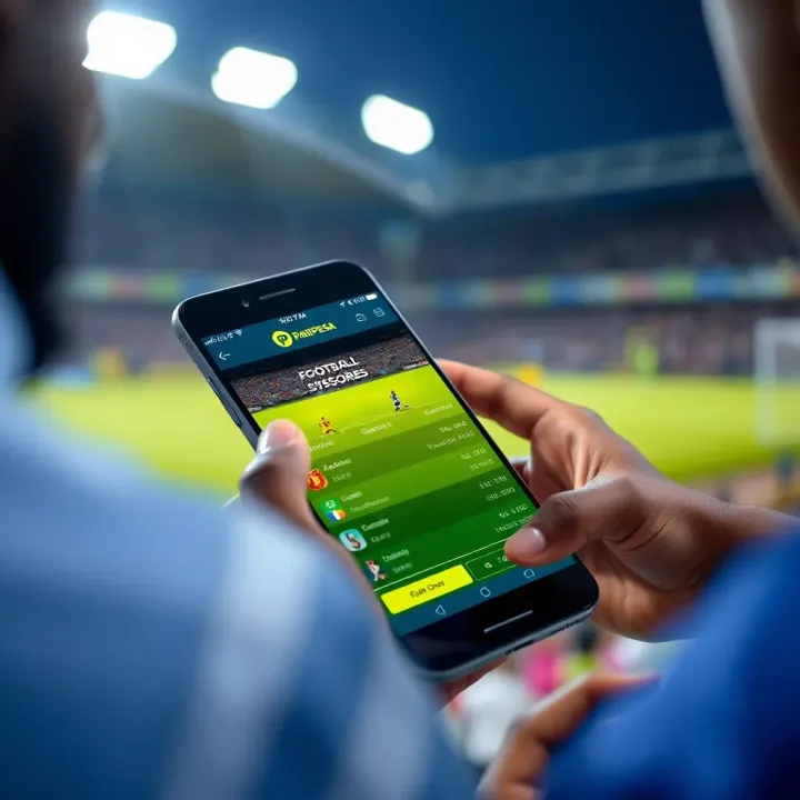 Mobile phone displaying live sports scores and match statistics for football games