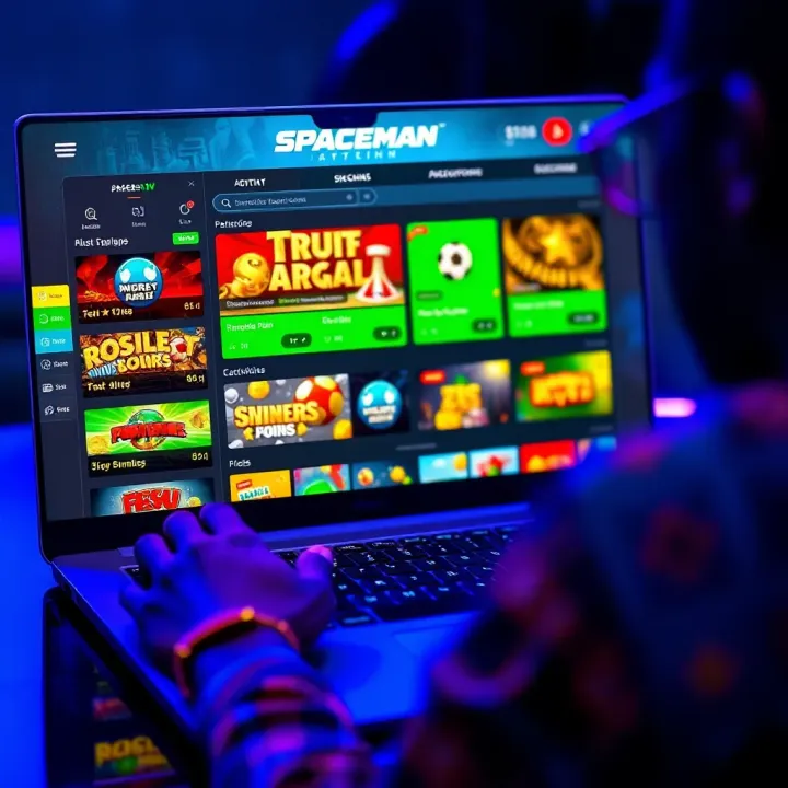 User interacting with the Paripesa Spaceman betting platform on a laptop showing various gaming options on screen