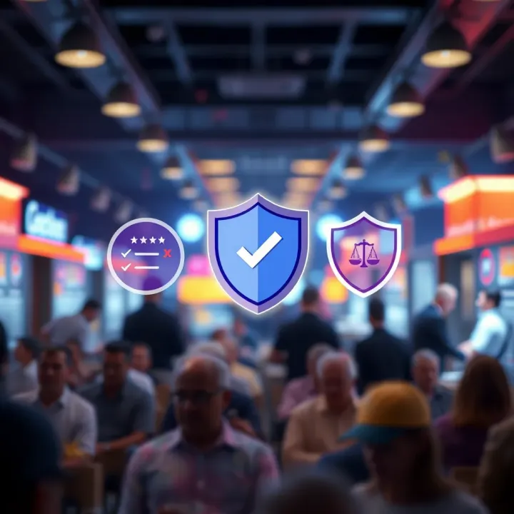 Illustration of secure online lottery play with checklist and shield icons representing trust and legality