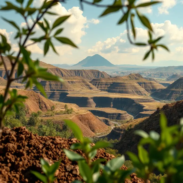 Illustration of sustainable mining practices with environmental safeguards in Nigerian landscape