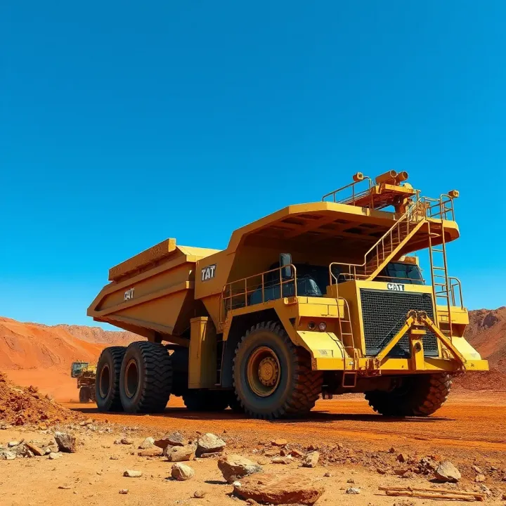 Mining equipment operating in a Nigerian mineral-rich terrain under clear blue sky