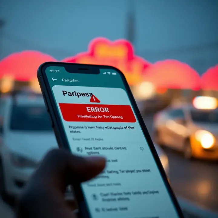 User interface of Paripesa app displaying error notification with troubleshooting options