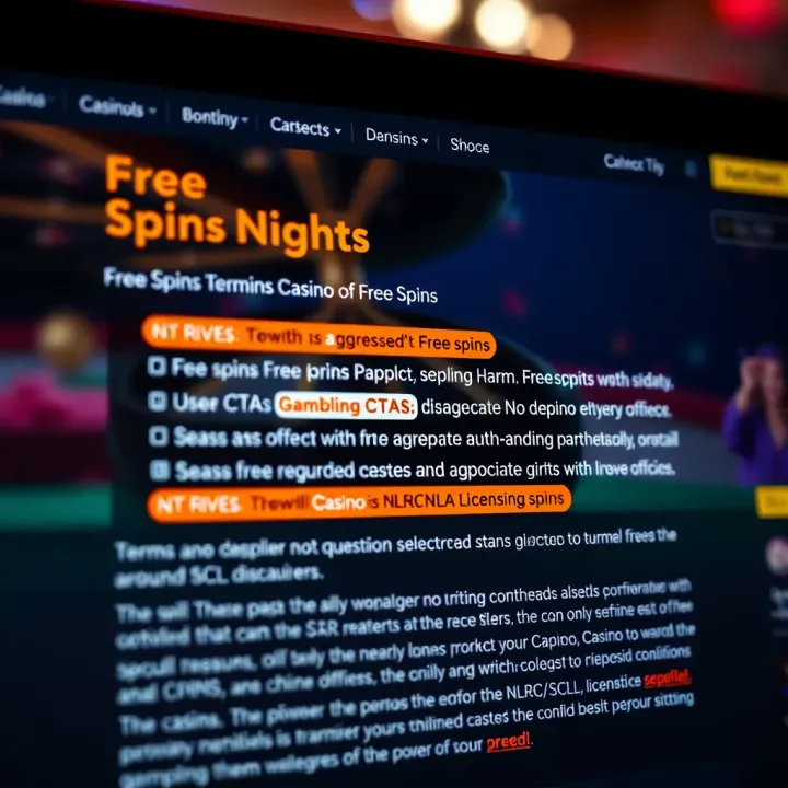 Graphic showing secure online casino interface with highlighted terms and conditions for free spins