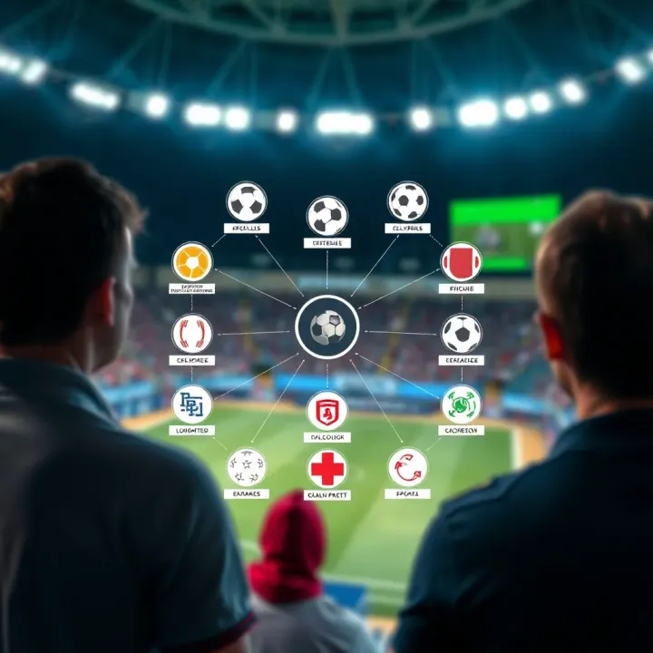 Diagram illustrating the concept of accumulator bets with multiple sports icons connected by lines