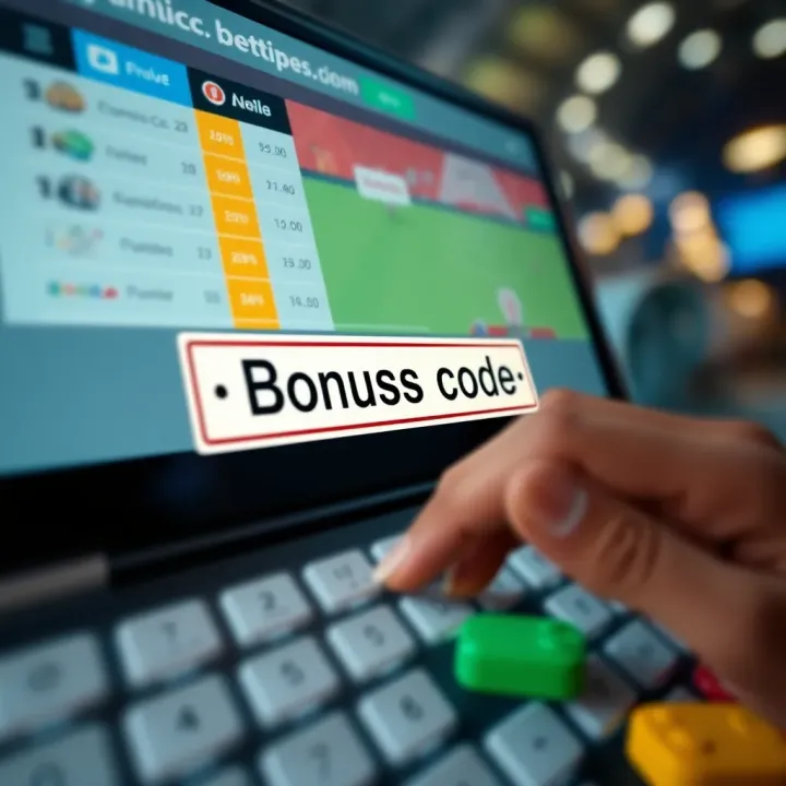 Illustration of a digital betting platform interface highlighting a bonus code input field