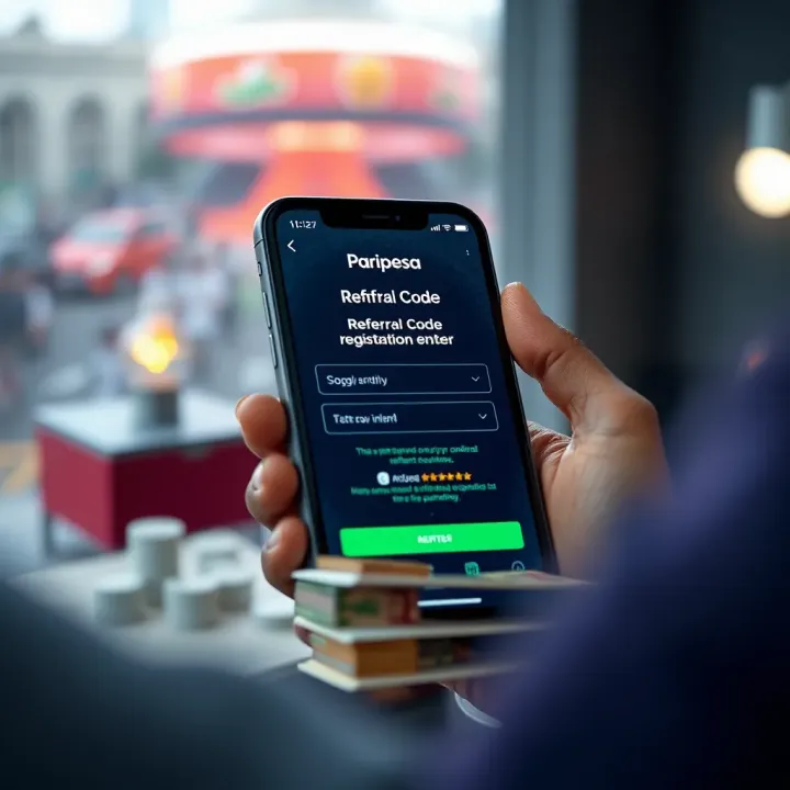 Entering Paripesa Referral Code During Registration Illustration showing a smartphone screen with Paripesa referral code entry during registration