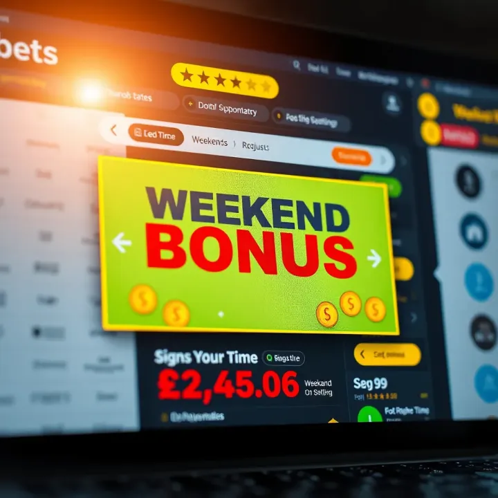 Illustration of a digital betting platform displaying a highlighted weekend bonus offer with currency symbols