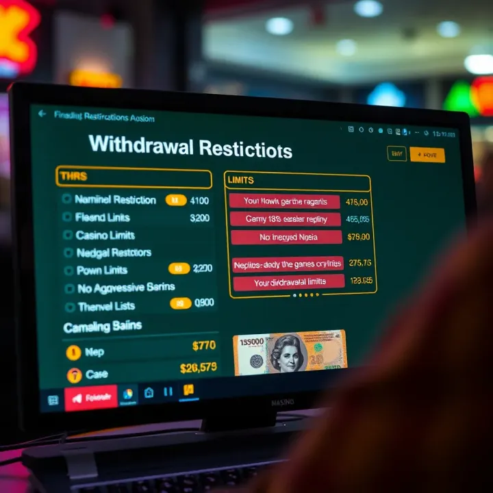 Graphic showing cashout restrictions and limits on a computer screen with Nigerian currency